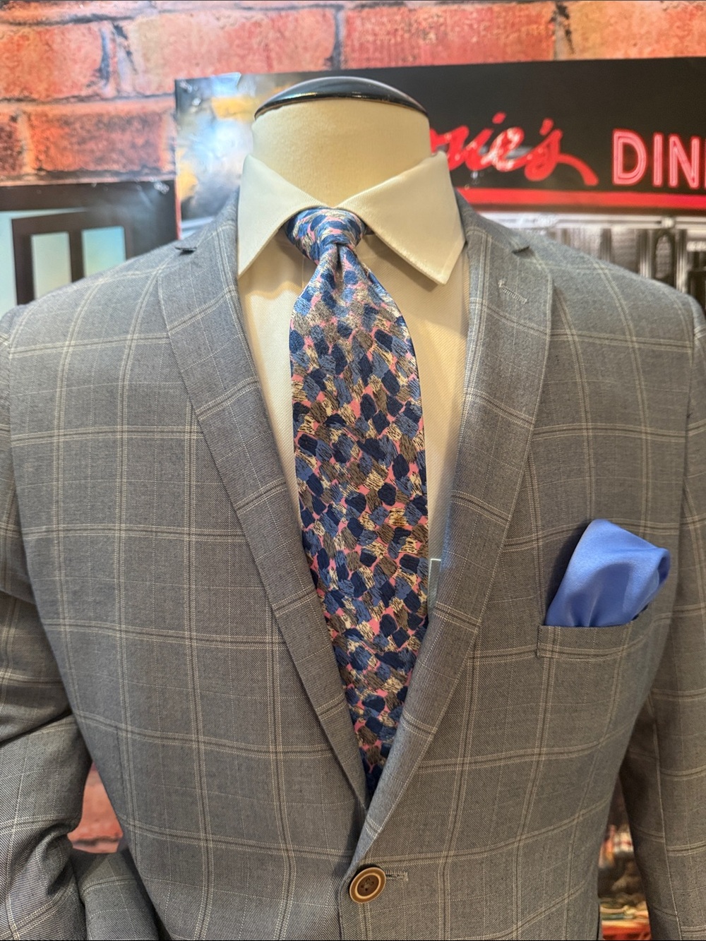 Paisley & Gray Gray Windowpane Blazer with Paisley Lining